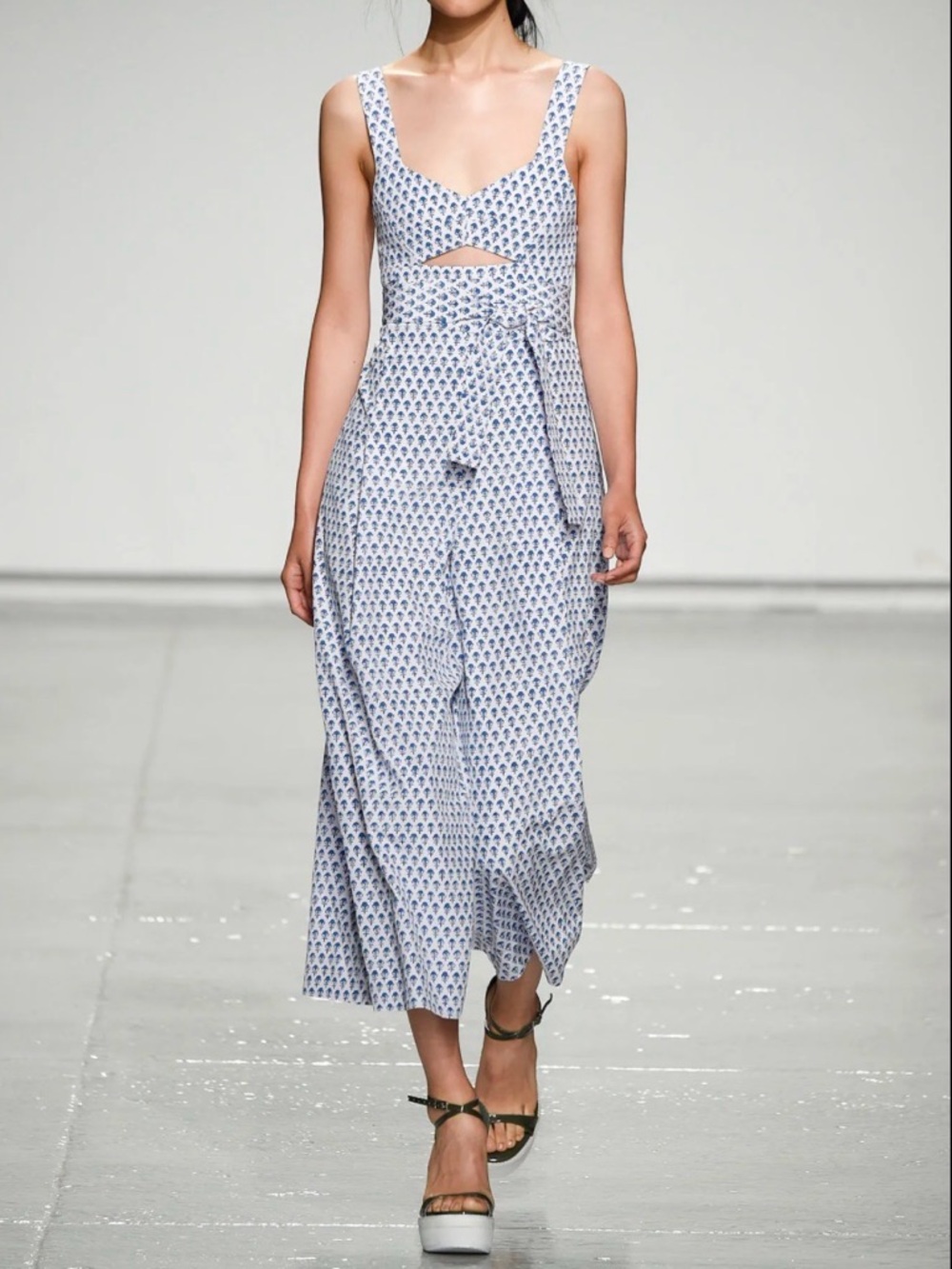 Rebecca Taylor Blue and White Printed Cutout Jumpsuit